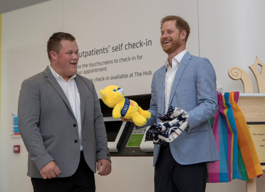 Prince Harry shows off his Theo Bear gift