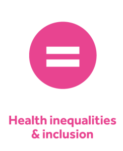 Icon for health inequalities and inclusion - a circle containing an equals sign