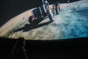 One person looking at space on a screen